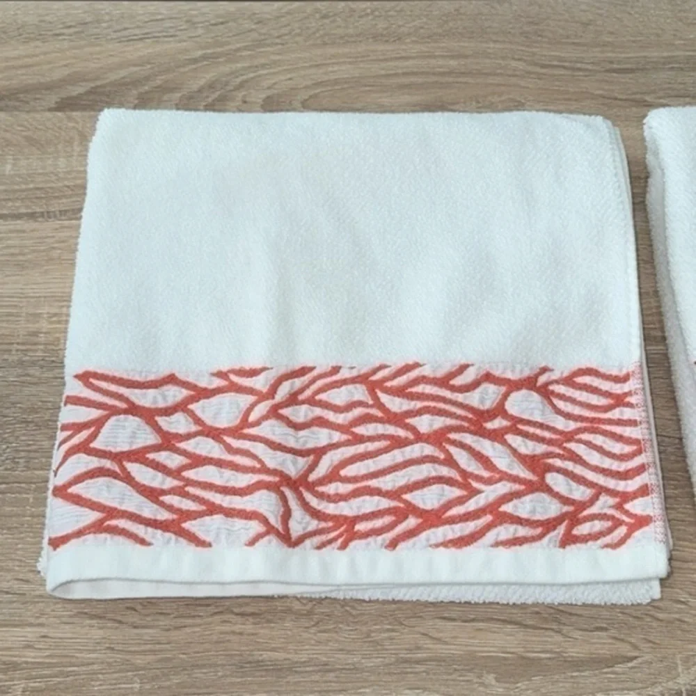 Peacock Alley White & Orange Embroidered Bath‎ Towels Set of 2